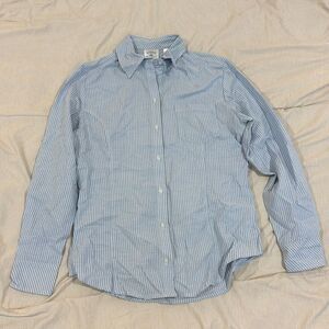 Riders by Lee Comfort-Care Striped Button-Up Blouse – Blue, Size S